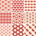 Set of seamless vector hearts patterns. Valentine\'s day backgrounds. Collection of stylish retro repeat hearts patterns Royalty Free Stock Photo